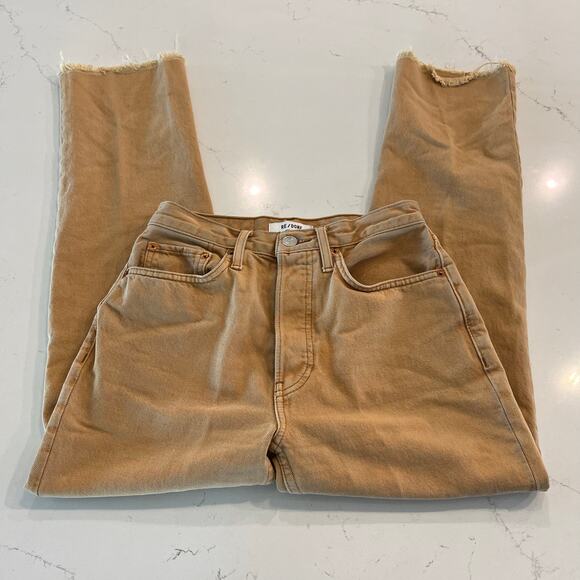 Re/Done‎ 70s Stove Pipe High Rise Straight Leg Denim Jeans Mustard Size 25 - Picture 4 of 12